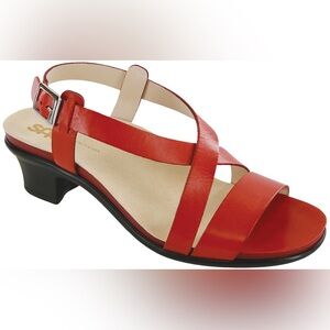 SAS Noveau Cross Strap Sandals Sz 10.5M Red Leather Cushion Comfort EXCELLENT